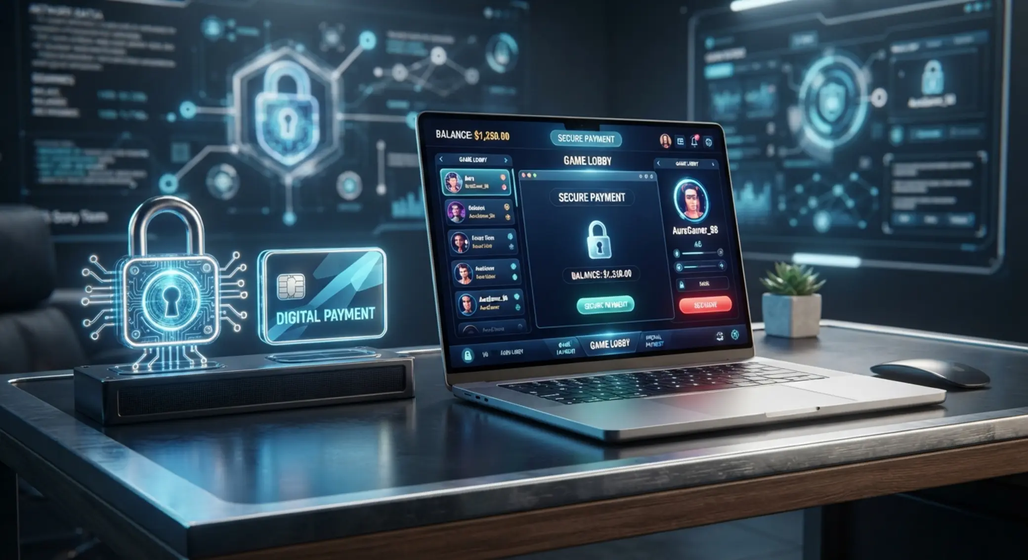 Sicherheit bei Paysafecard im Online Casino Schlosssymbol neben Prepaid-Icon und Laptop zur Darstellung sicherer Zahlungen