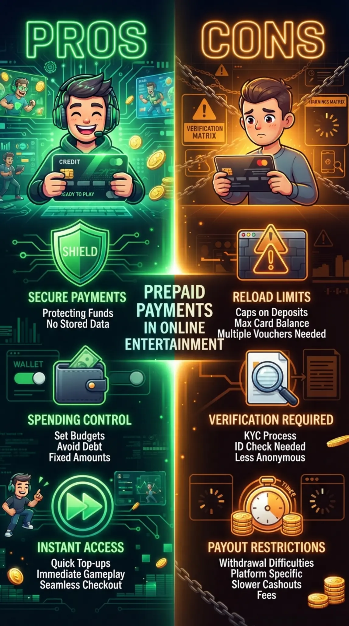 Pro-und-Contra-Darstellung von Paysafecard im Gaming-Kontext