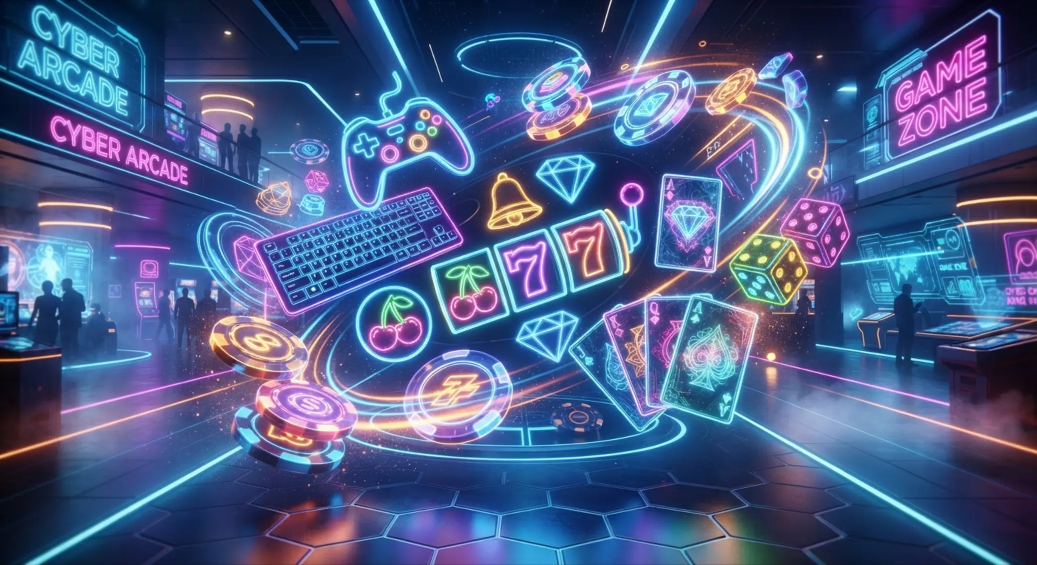 Mix aus typischen Spielsymbolen und Gaming-Icons im 1337-Games-Stil