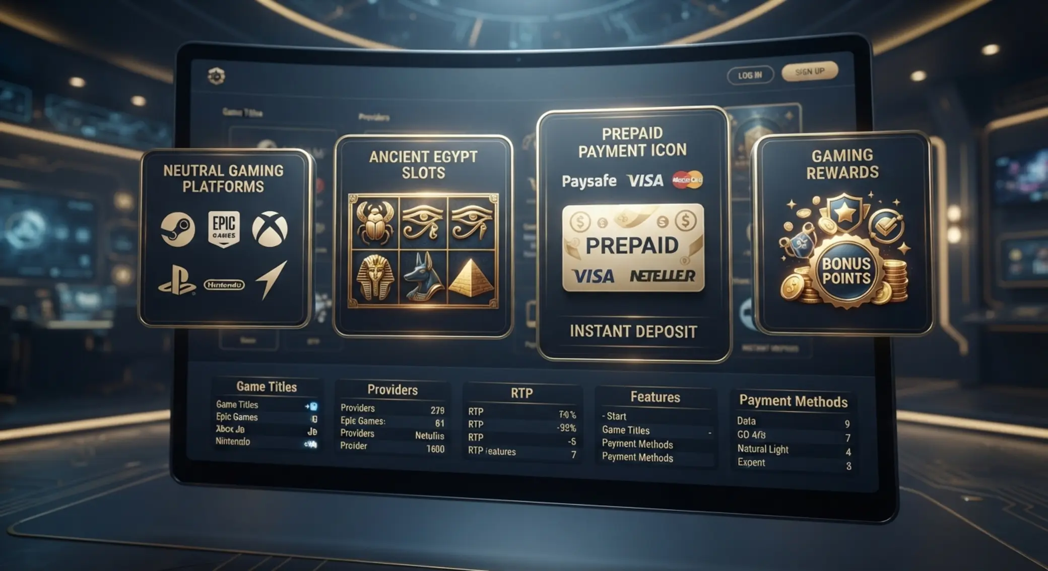 Vergleich mehrerer Plattformen mit Slot-Symbolik und Prepaid-Zahlungsicon