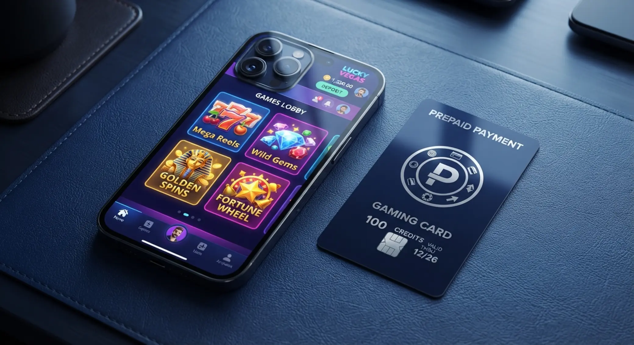 Smartphone mit mobiler Spielelobby und Prepaid-Zahlungssymbol