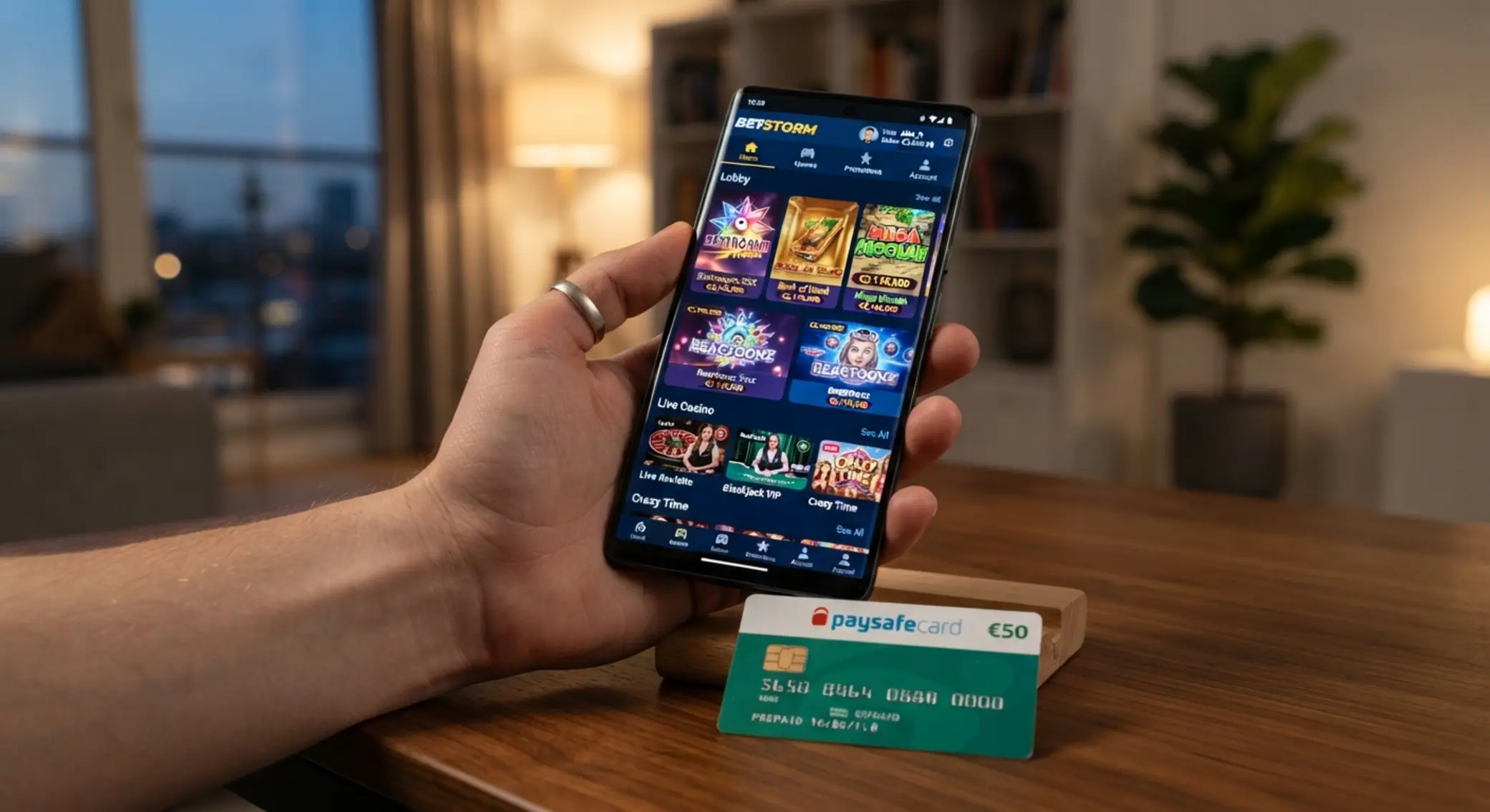 Smartphone mit mobiler Spiel-Lobby und Prepaid-Zahlungsmethode