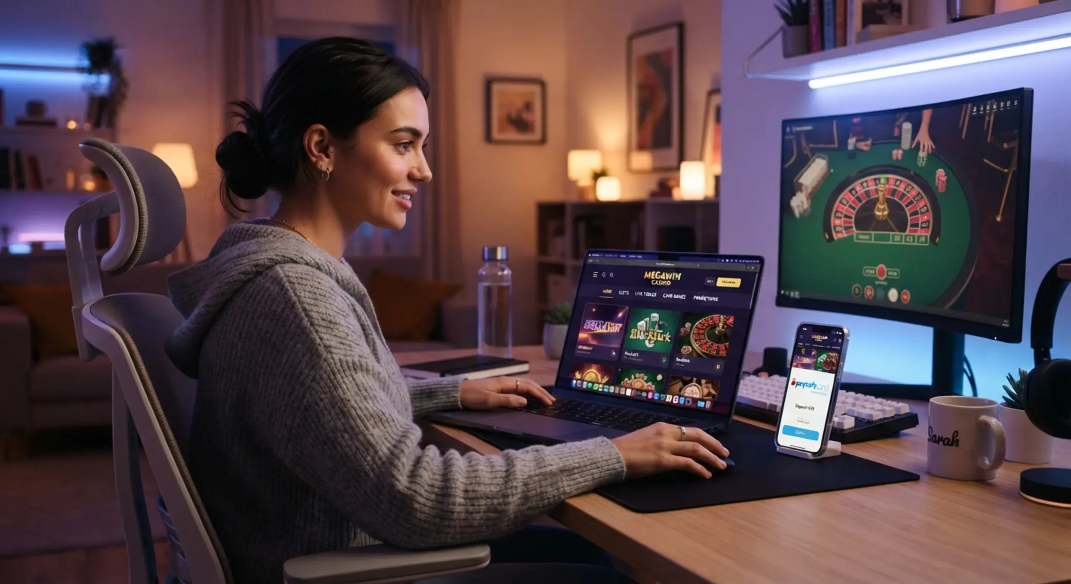 Spieler vor Laptop mit Online-Lobby und Prepaid-Zahlungsmethode